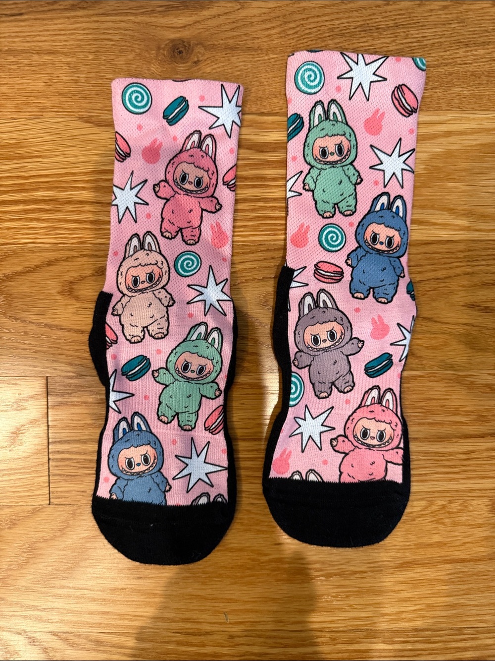 Pink Novelty Character Crew Socks for youth - Cute labubu Plush Design